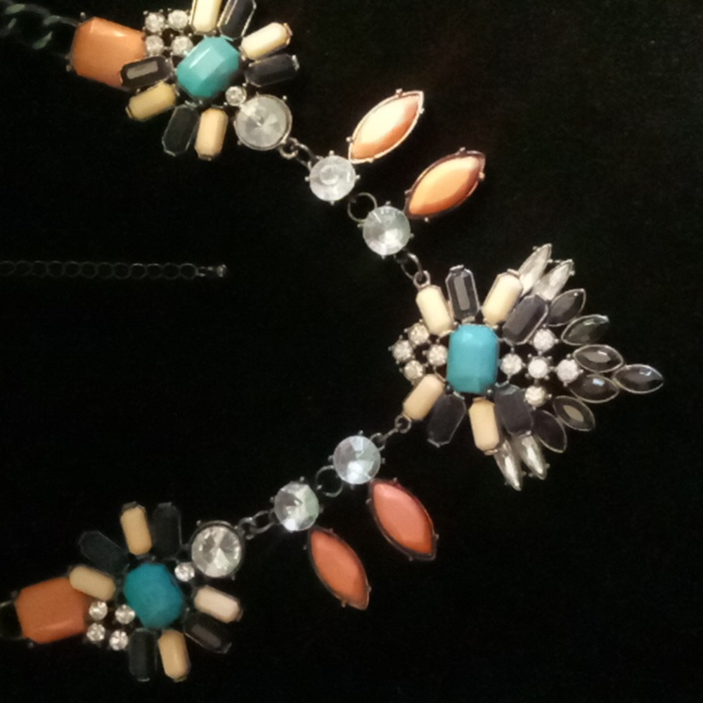 J Crew statement collar bib necklace chunky curb chain blackened 20 inches long